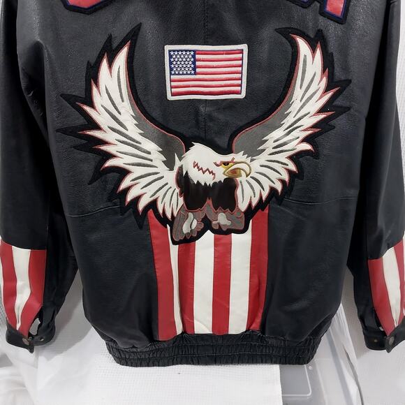 VINTAGE OSCAR PIEL! HOT BLACK GENUINE LEATHER, AMERICA BIKER/MOTO JACKET! SZ L - Picture 4 of 11